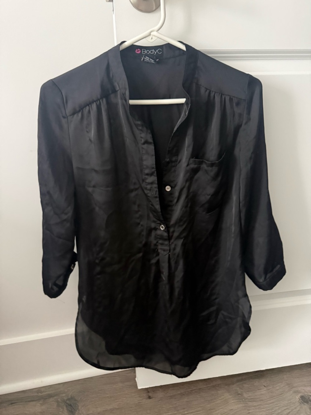 Women’s Black Satin V-Neck Blouse